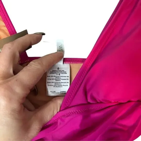 J.Crew Ruched V-Neck One-Piece Swimsuit Radiant Fuchsia Pink NWT 0 - Picture 4 of 4